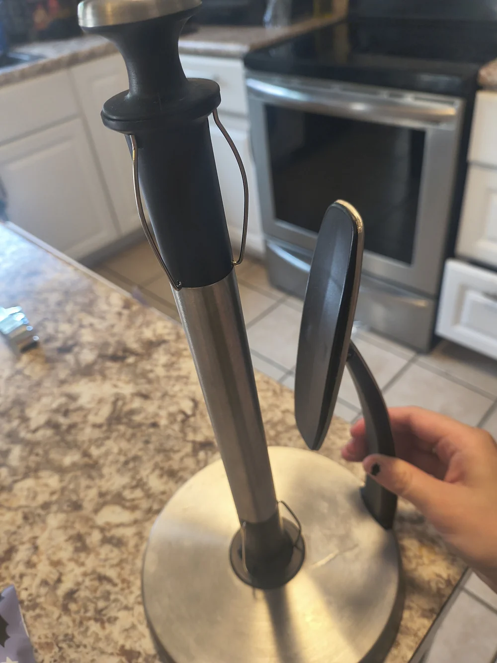 Stainless Steel Paper Towel Holder with Black Top and Handle